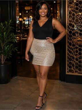 Cache Gold Sequin Pencil Skirt